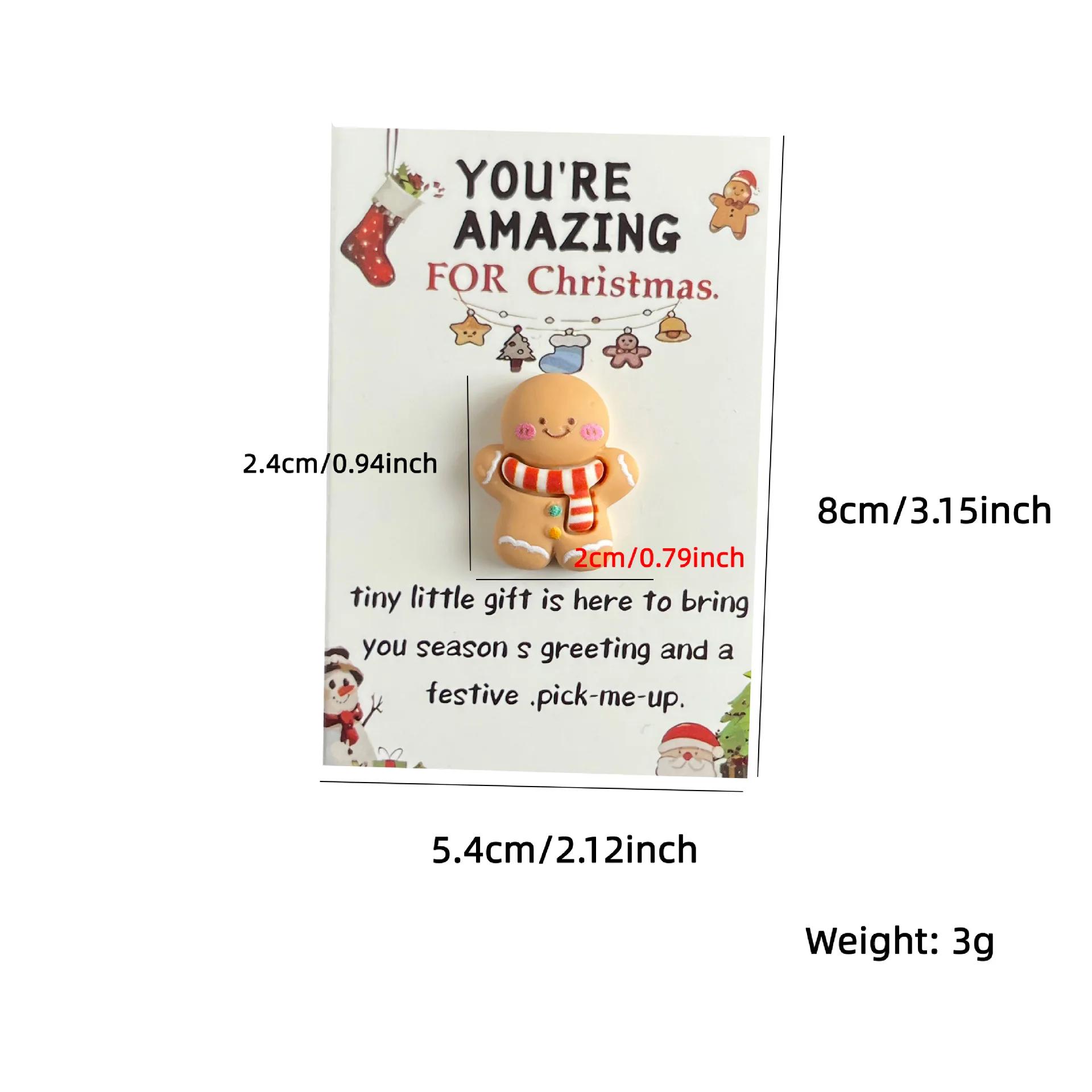 50-5pcs Christmas Mini Hug Cards with Resin Ornaments Santa Claus Socks Gingerbread Snowman Reindeer Patterns Christmas Gifts