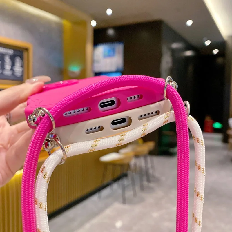 Stylish Wave Edge Lanyard Shockproof Phone Case with Soft Back Cover
