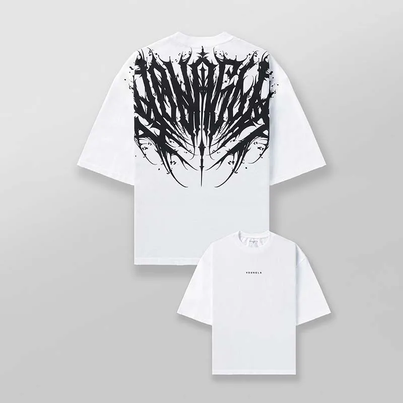 Super Cool Letter Graphic Printing Y2K Skateboard Sports Pure Cotton Round Neck Sports Breathable Short-sleeved Boy Top T-shirt
