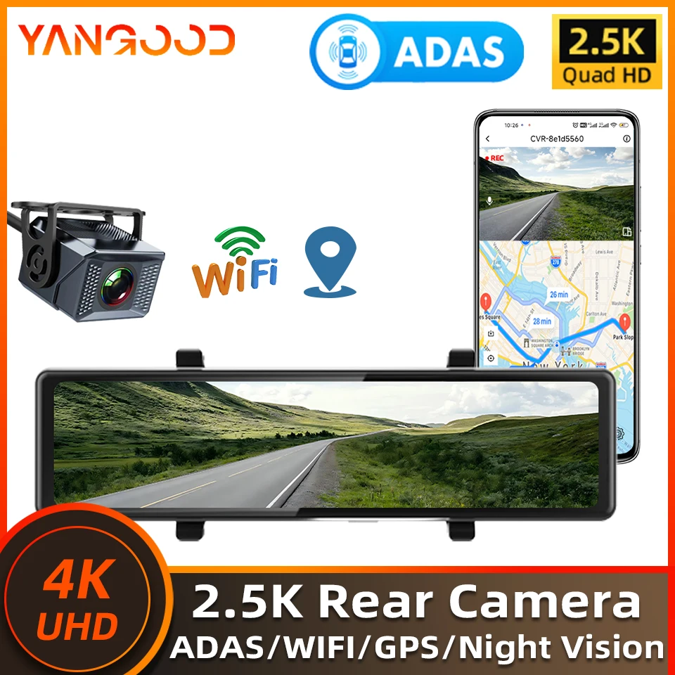 양굿 4K 대시캠 미러 12인치 차량용 비디오 레코더 2.5K 방수 후방 카메라 ADAS WIFI GPS 블랙박스 차량용 대시캠