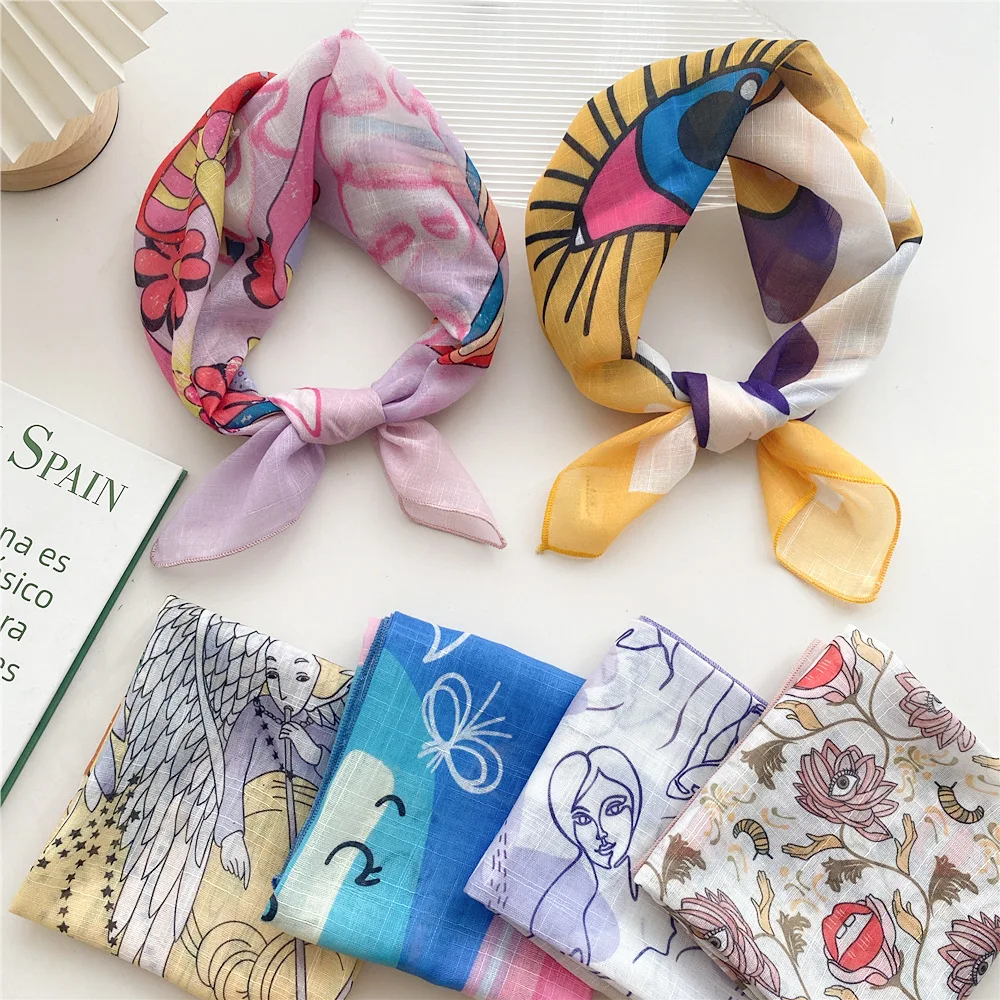 

58cm summer Fashion Women Print Cotton Linen Square Scarf Ladies Scarves Bandana Bag Scarf Hat Head Hair Shawl Wraps Accessories