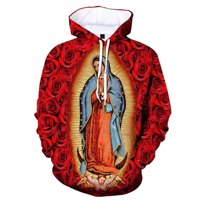 

Our Lady Of Guadalupe Graphic Sweatshirts Fashion Rose Mexico Patron Saint 3D Printed Hoodies For Men Clothes Women Y2k Pullover