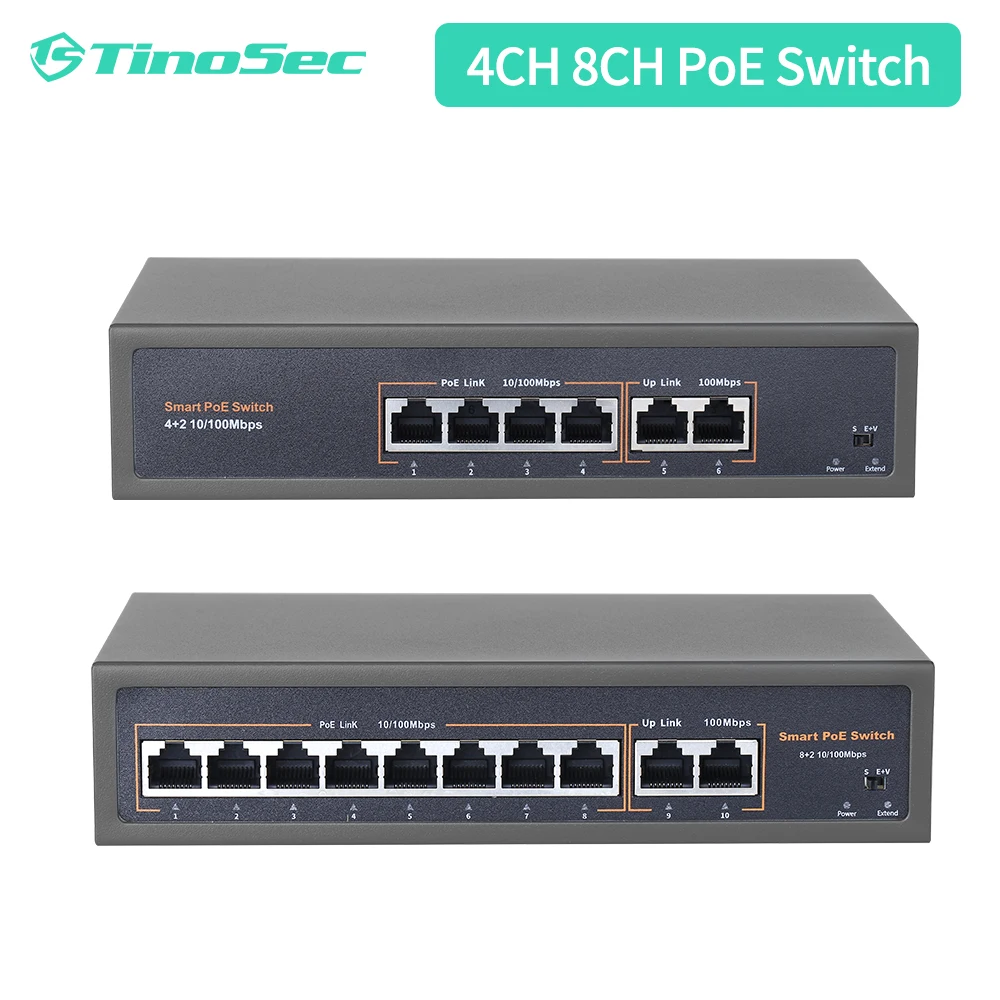 

TinoSec 4CH 8CH Network PoE Switch 48V 10/100Mbps Home Security IP Camera Converter Wireless AP/CCTV Cam System PoE Switcher