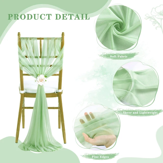 16 pièces 17x250cm ceintures de chaise en mousseline de soie 8 ensemble ceinture housses de chaise de mariage ruban rose vert sauge décor de chaise d'allée de fête de mariage 3