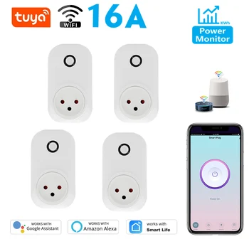 Tuya สมาร์ทซ็อกเก็ตอิสราเอลปลั๊ก 16A Power Monitor สวิตช์ไฟ WiFi Smart Life รีโมทคอนโทรล Outlet สําหรับ Alexa, Google Assistant 1