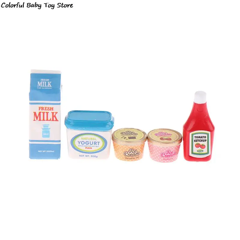 Pretend Kitchen Toys 5Pcs/Set 1:12 Dollhouse Miniature Food Mini Tomato Sauce Iced Yogurt Dolls Kitchen Toy