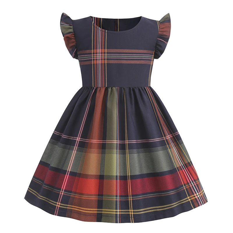 

New Arrival 2024 Summer Girls Dress Kids Clothes Plaid Clothing Party Costume Vestidos Kids Cotton Clothes 2-7 Years