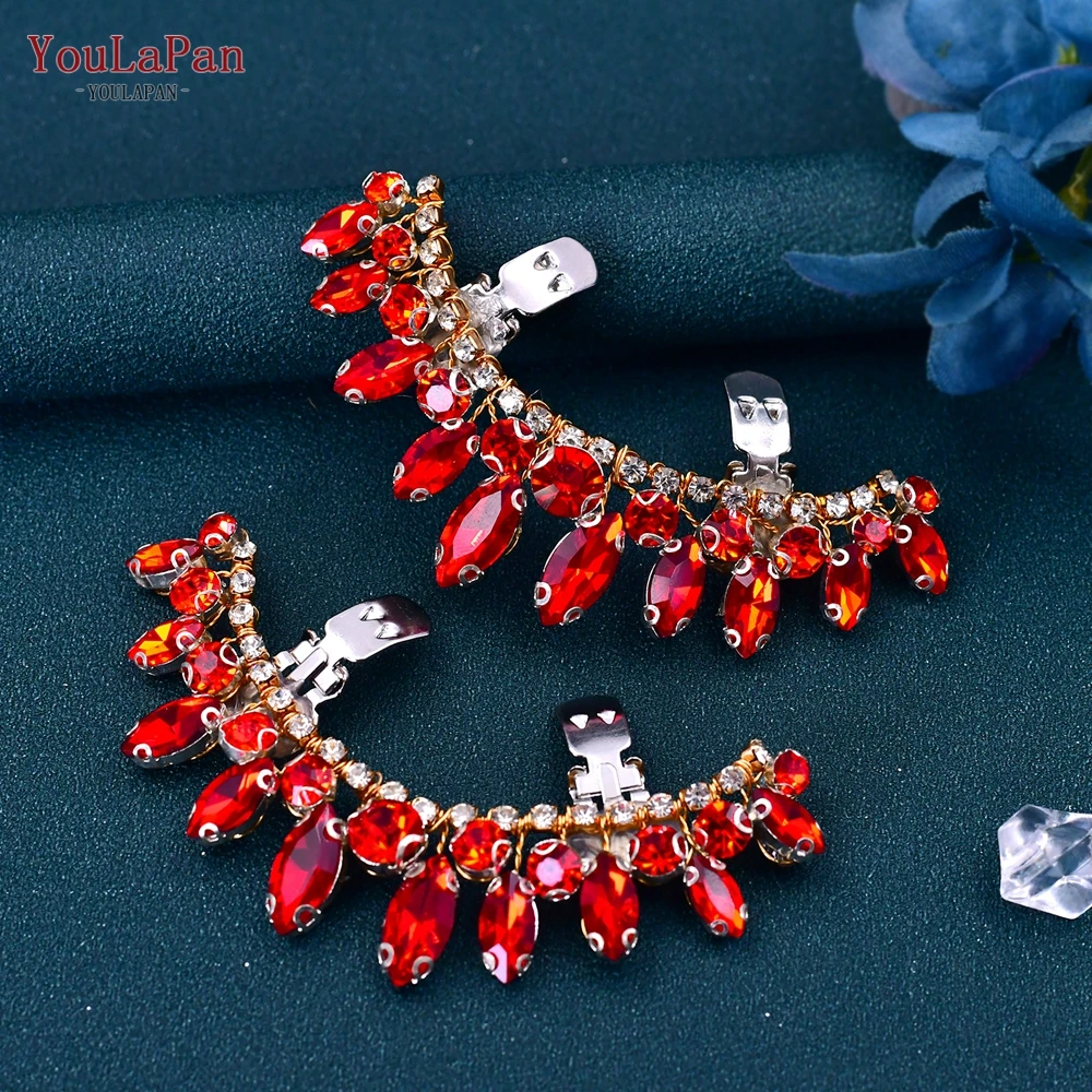 YouLaPan HX39 Red Rhinestone Removable Shoe Clips Wedding