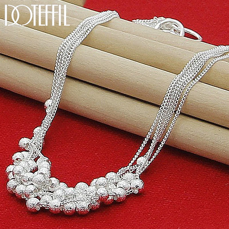 DOTEFFIL 925 Sterling Silver Multi Chain Frosted Ball Grape Beads Necklace For Women Wedding Engagement Party Charm Jewelry women necklace