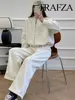 TRAFZA Women's 2-piece Retro Solid Color Zipper Bomber Jacket Sweatshirt + High-waisted Lace-up Women's Loose Velvet Pants Suit 4