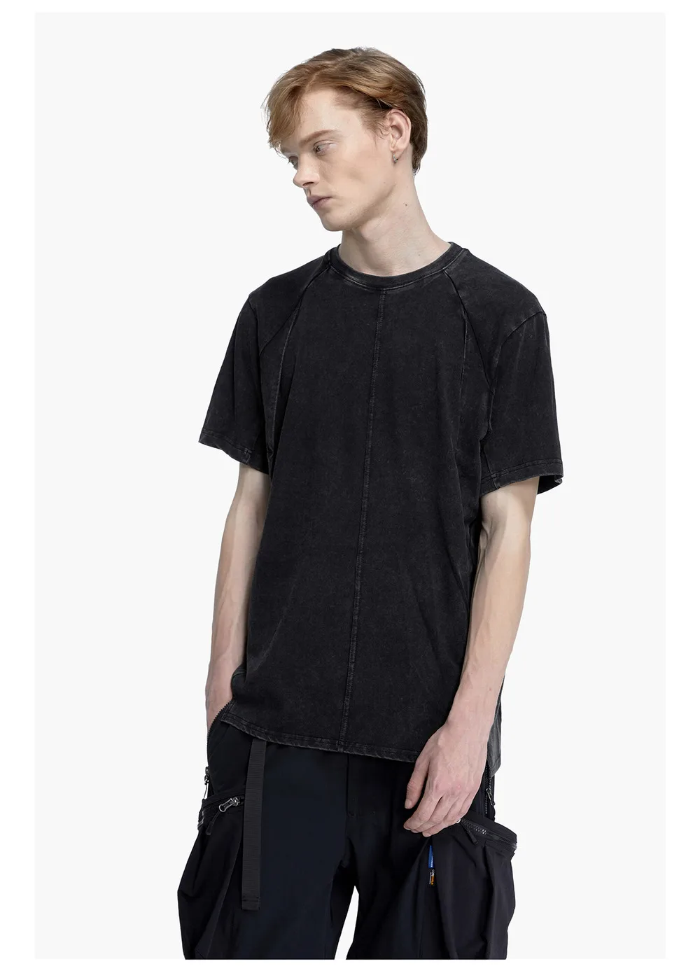 Reindee lusion 23ss 201 structural cut pure cotton t-shirt stacked structure diamond shape hem techwear gorpcore