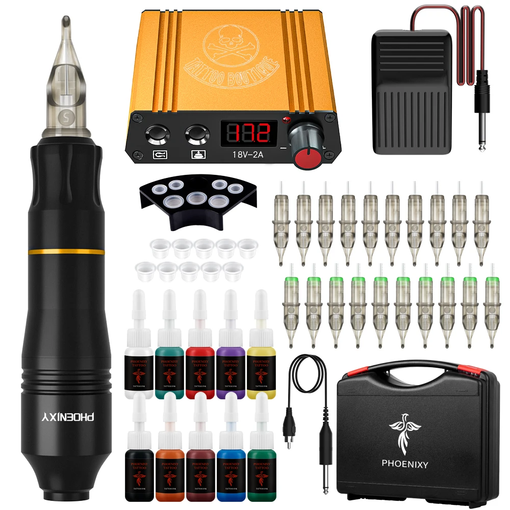 Professional Tattoo Machine Pen Kit Power Supply Rotary Tattoo Gun Permanent Pigment Needles Makeup for Tattoo Beginners Artist hunter wireless tattoo machine kit complete with ink professional full set supplies with mixed cartridges for tattoo artist