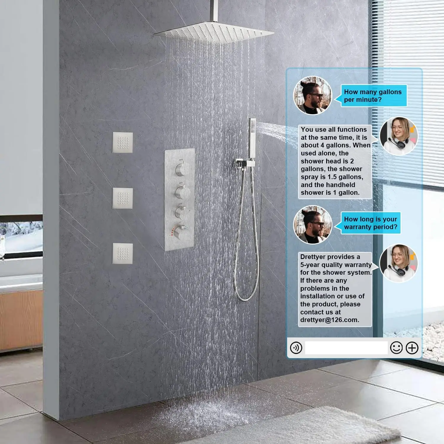 

Ceiling Shower System with Jets,Delnet 16inch Rain Shower Faucets Combo Set with Handheld Spray and Thermostatic 3 Way Valve Kit