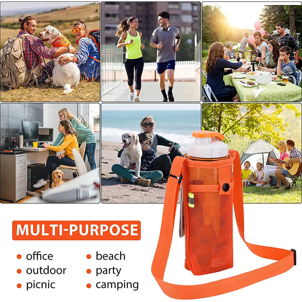 Portable Water Bottle Bag Adjustable Shoulder Strap Mesh Bottle Bag For Outdoor Hiking Sports Gym