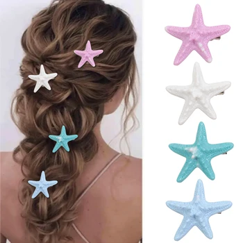 5 fermagli per capelli stella marina in resina, forcine per capelli stella marina da spiaggia, fermagli per capelli sirena, accessori per donne e ragazze 1