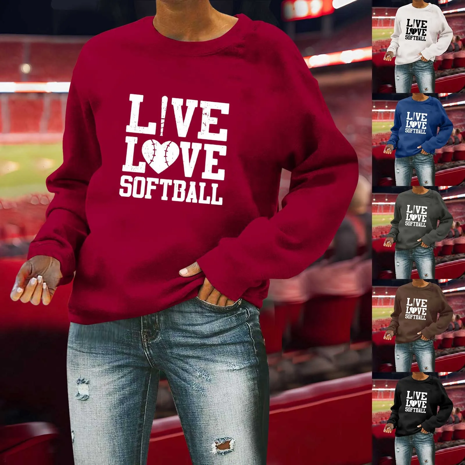 

Ladies over Tops Women's Love Printed Baseball Oversized Sweatshirts Crewneck Long Sleeve Pullover Fleece Women Zip up