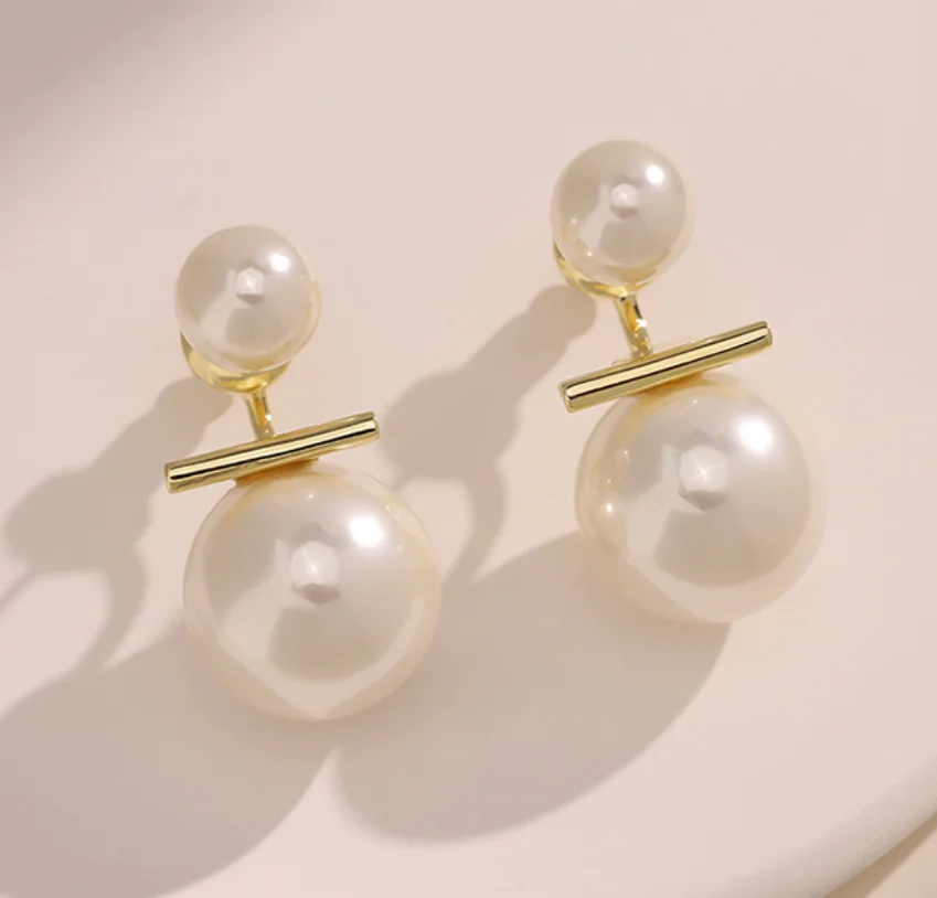 Simple copper gold plated Pearl back hanging S925 silver needle Earrings for women Fashion Jewelry