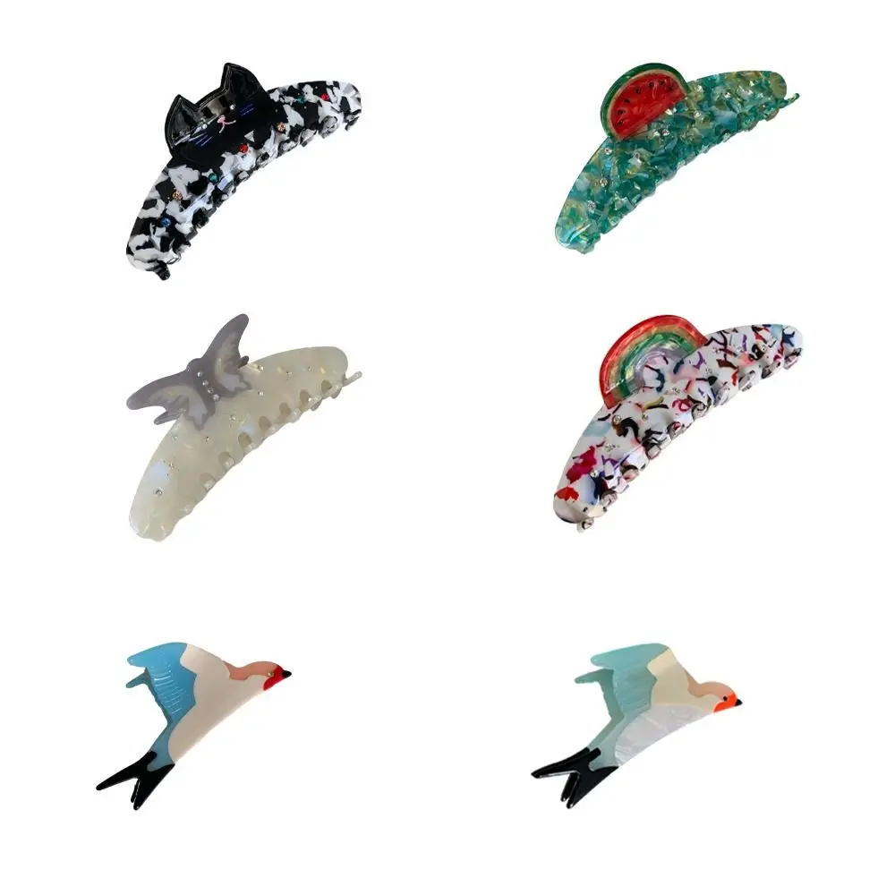 Fashion Acetate Animal Hair Claw Cat Rainbow Cat Hair Clip Zircon Large Size Acetate Shark Clip Lady/Girls