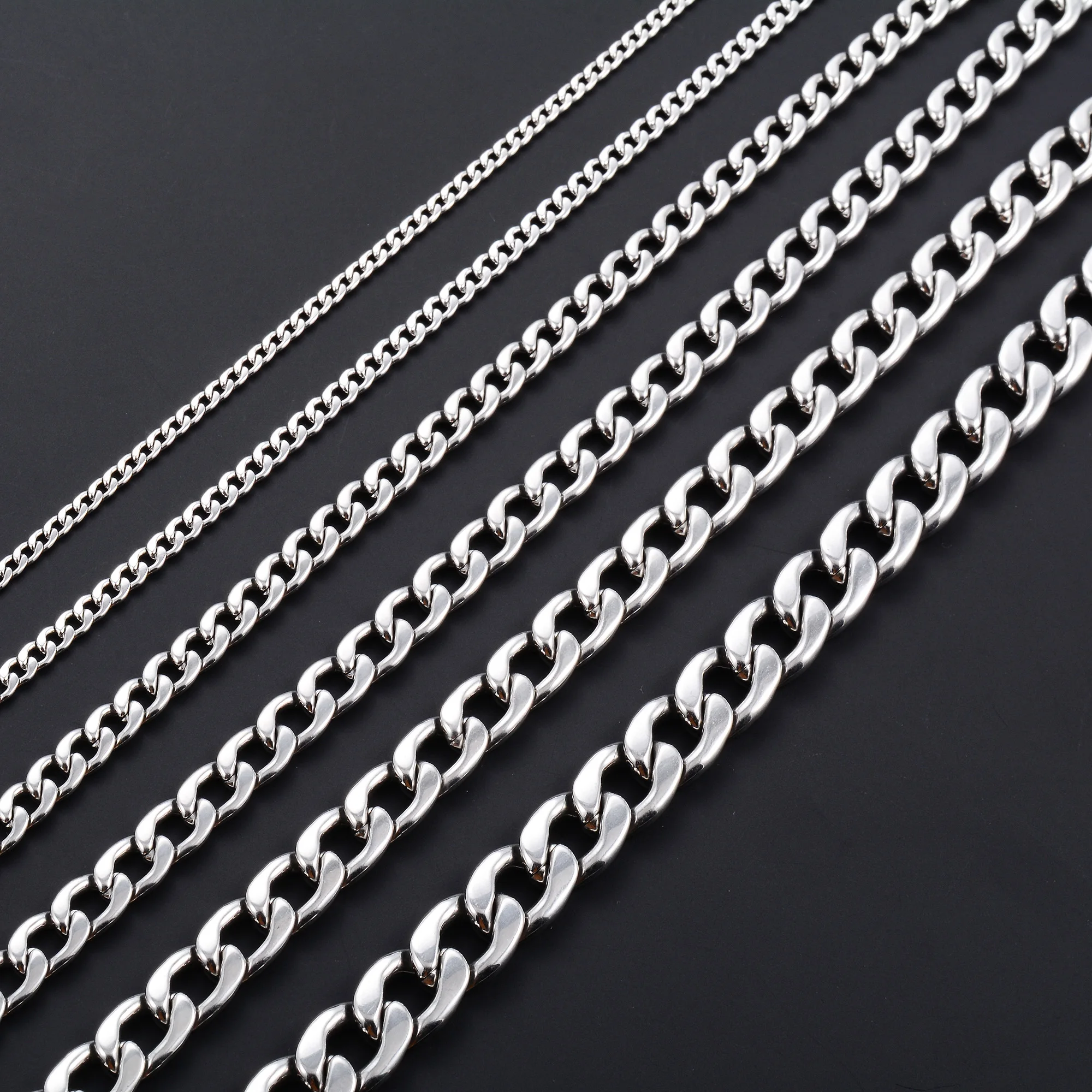 Cuban Necklaces Silver Necklace Stainless Steel Necklace Men's Round Link Stainless Steel Necklace Cuban Chain for Women Men Silver Color Chunky Tone Punk Boy Metal Jewelry Accessories