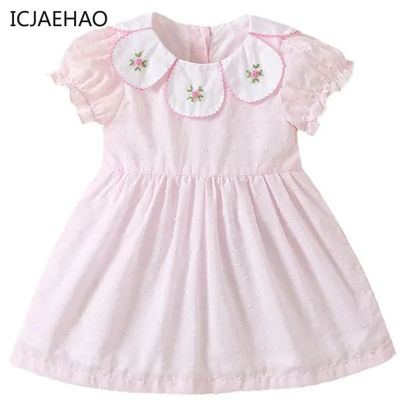 

Icjaehao 2024 Baby Girls Smocked Dresses Summer Newborns Baby Kid Princess Floral Vintage Cotton Pink Smocking Costumes Outfit