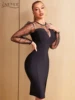Adyce 2022 New Elegant Women Lace Bandage Dress Sexy Long Sleeve Black Midi Party Evening