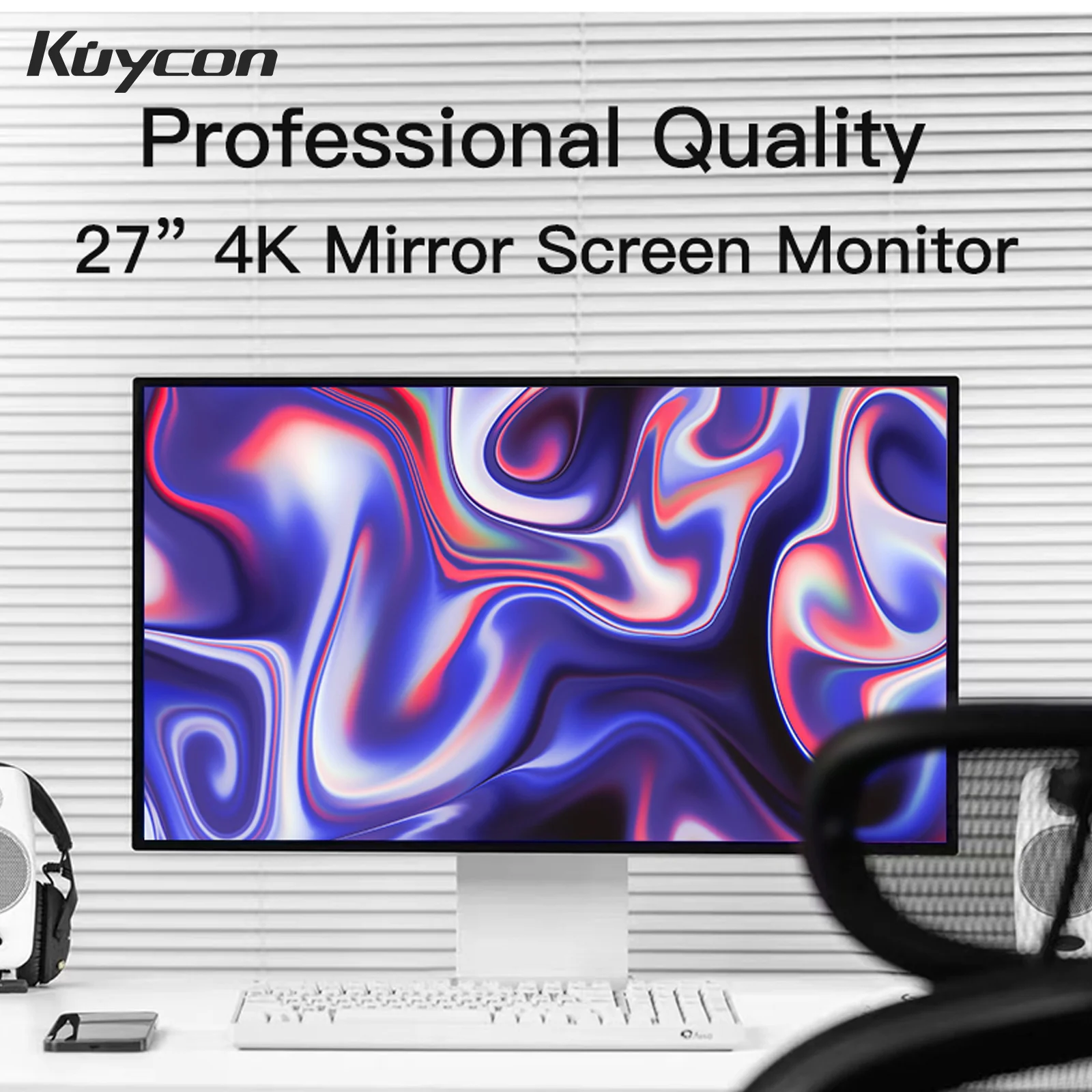 Kuycon P27G 데스크탑 모니터 27인치 알루미늄 합금 HDMI 어댑티브 4K 컴퓨터 디스플레이 99%sRGB VESA 적응형 LED LCD 스크린