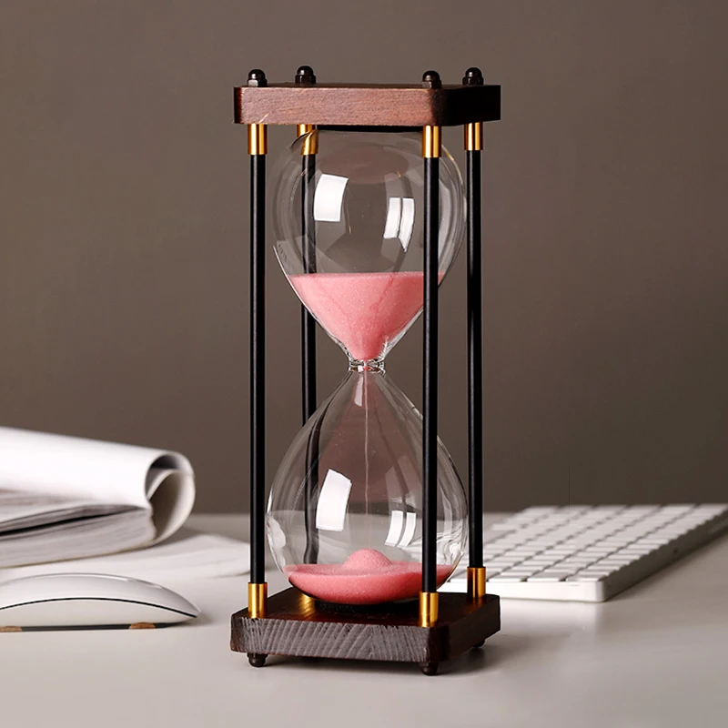 30 Minutes Hourglass Timer Vintage Wooden Frame Four Pillar Hourglass Study Living Room Decoration Decompression Sand Clock