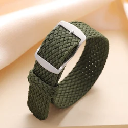 Perlon Weave Nylon Watch Strap Bracelet - Versatile Woven Fabric Wristband - 22mm (Green)