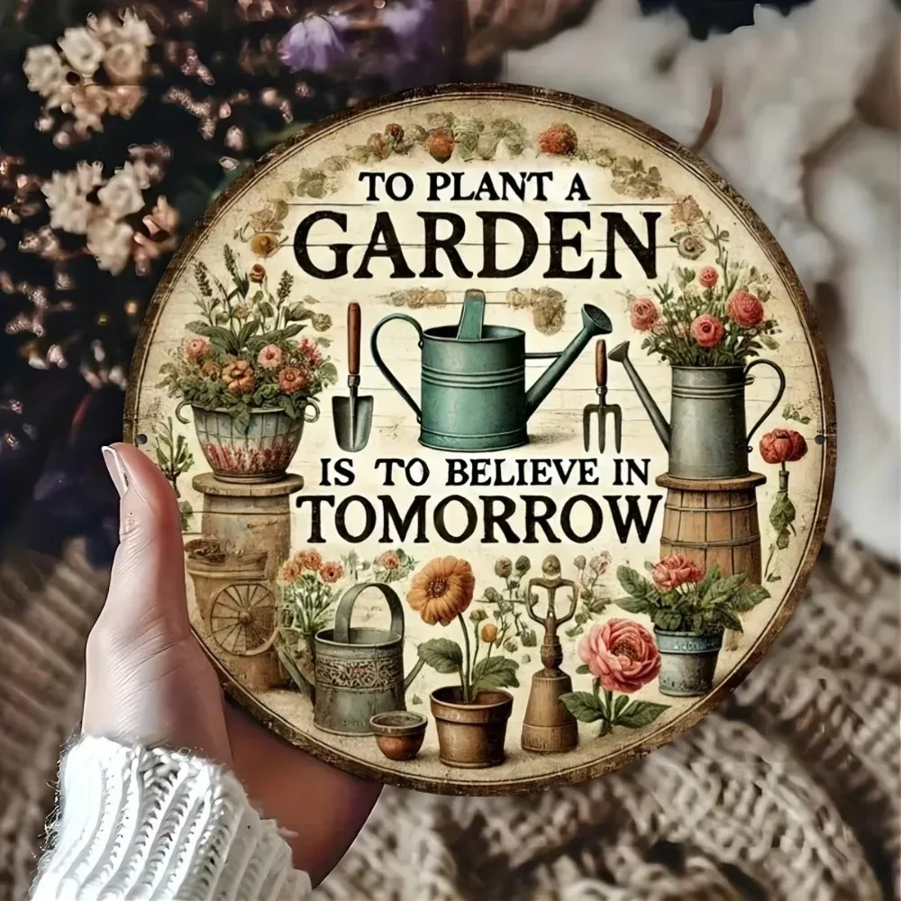 Wooden Believe in Tomorrow Garden Art - in garden setting