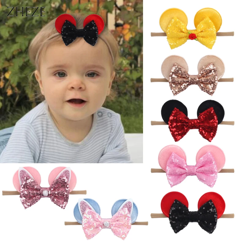 1pc Minnie Mickey 2.8IN Ears Elastic Headbands For Baby Soft Nylon Hairband Newborn Infant Festival DIY Hair Accessories