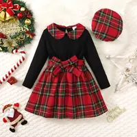 Robe de princesse Cool pour filles de 4 à 7 ans, haut en Patchwork à carreaux, manches longues, avec chapeau, automne et hiver 1