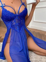 Sexy Nightdress Pure Desire Mesh Perspective Mini Tank V Neck Dress Hollowed Out Open Back Side Dress Elegant Sweet Tops Q7OY 2