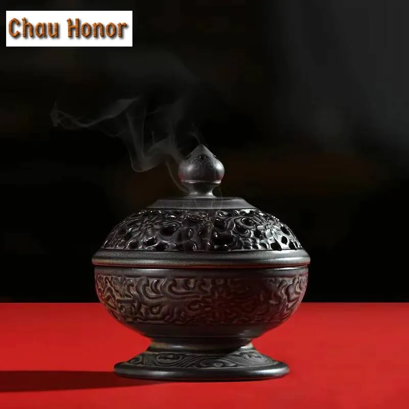 Handmade Lotus Rough Pottery Incense Holder Antique Mist Smoking Steamers Scented Aromatic Candles Tea Services Accessories Gift