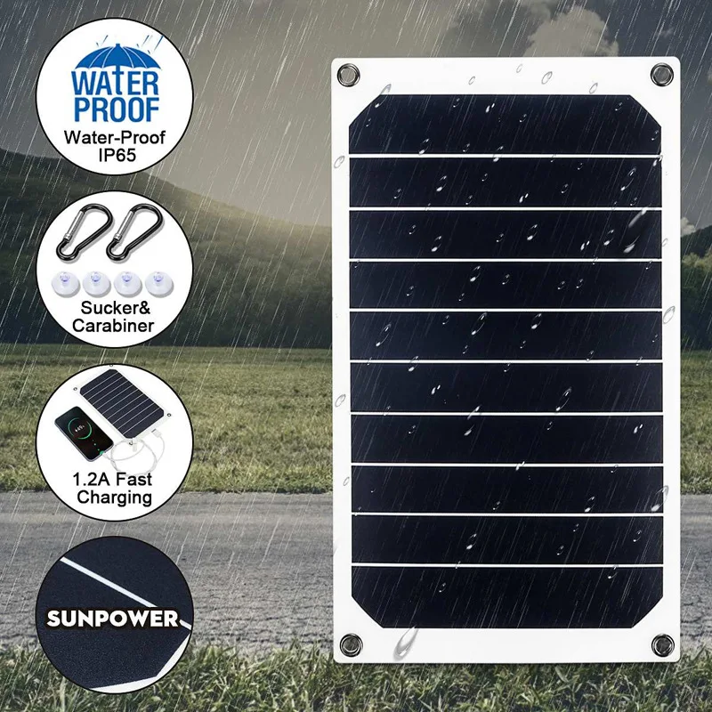 USB Solar Charger Panel 6V 10W Portable Solar Panel Output USB Outdoor Portable System for Phone Charger