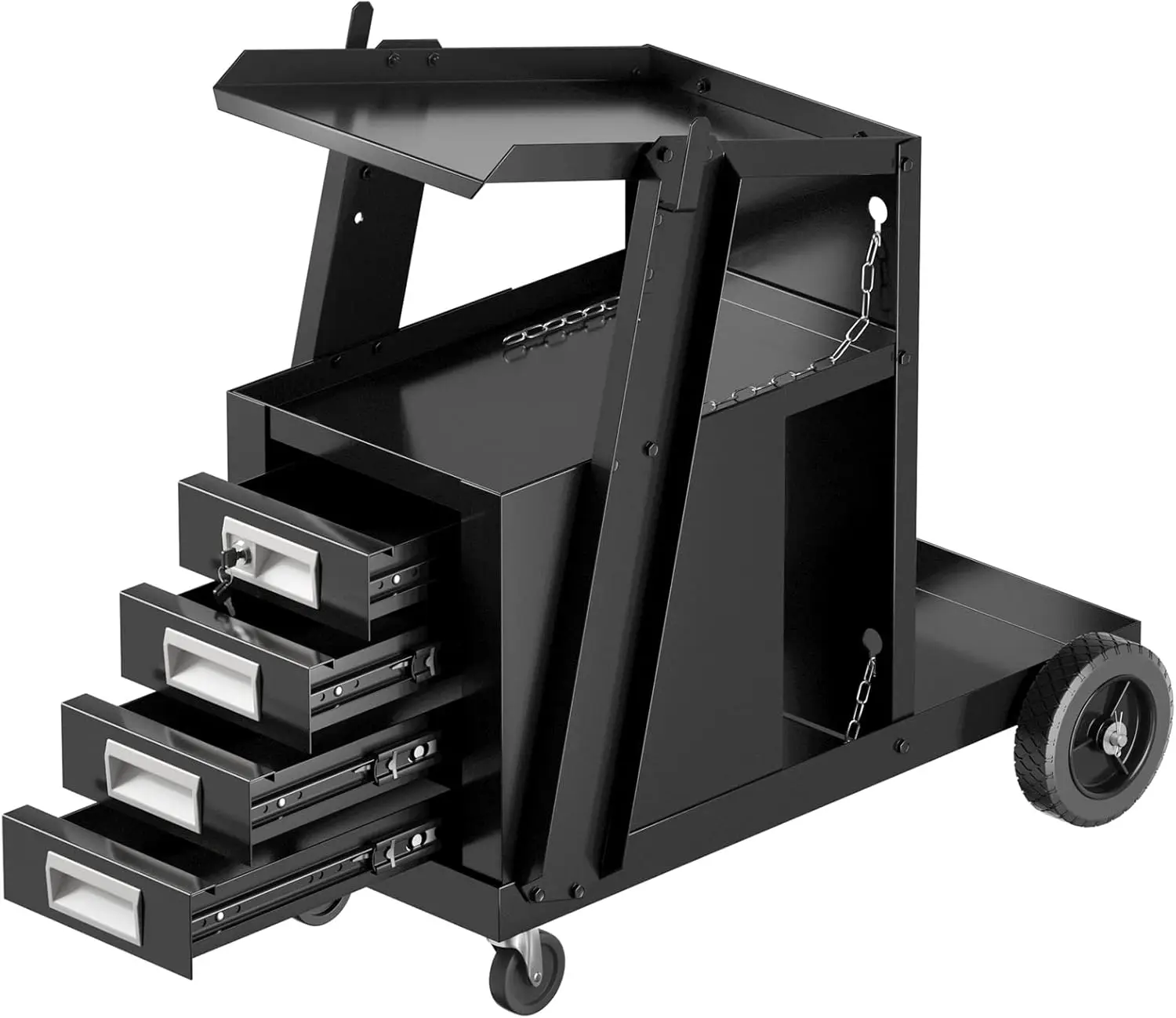 Welding Trolley with 4 Drawers & Gas Bottle Holder, Welding Mobile Cart for Welding Machines, Welding Equipment Trolley