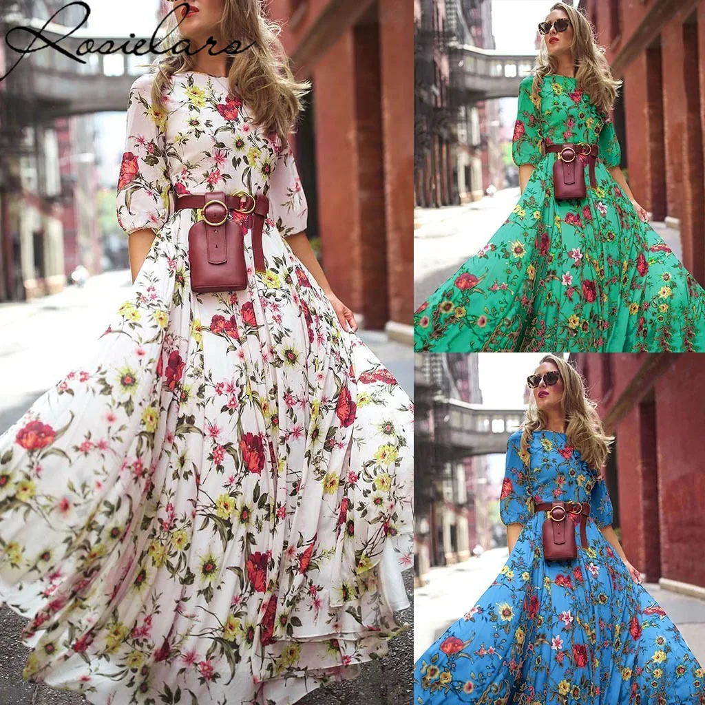 2023 Summer A-line Chiffon Floral Print Slim High Waist Boho Bodycon Dress Sexy Long Dresses for Women Streetwear Plus Size 3XL