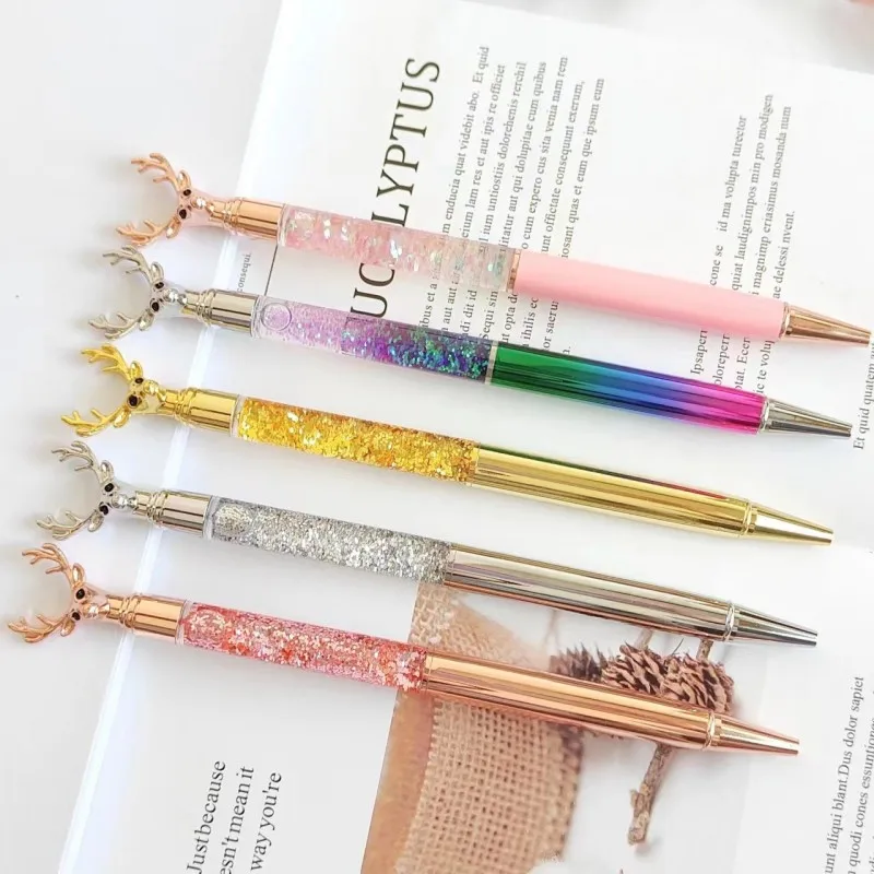 

50Pcs Luxury Colorful Quicksand Creative Metal Crystal Ballpoint Pen Office Birthday Gifts Custom Logo Engraved Name Rose Gold
