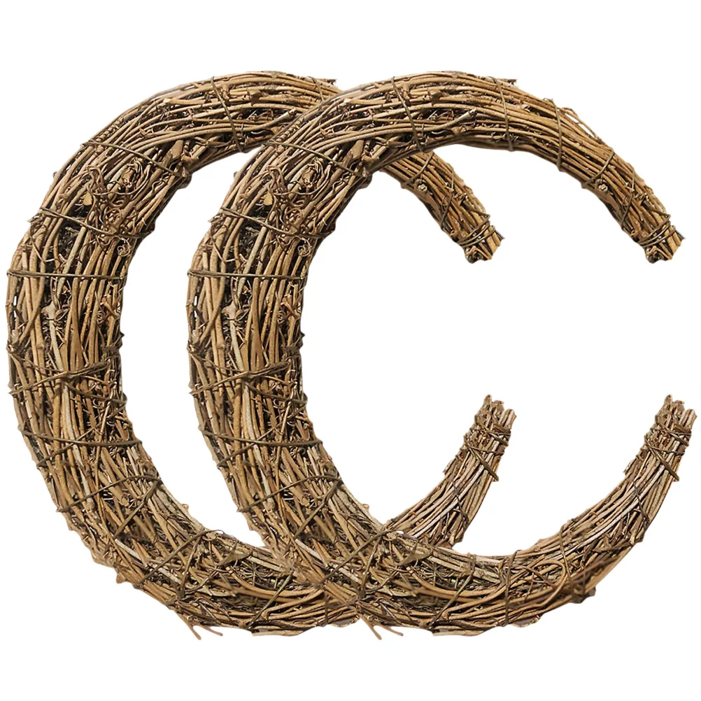 

2pcs Moon Shape DIY Rattan Wreath Handmade DIY Rattan Rings Vine Branch Wreath for Xmas DIY Crafts Dream Catcher Rattan Ring