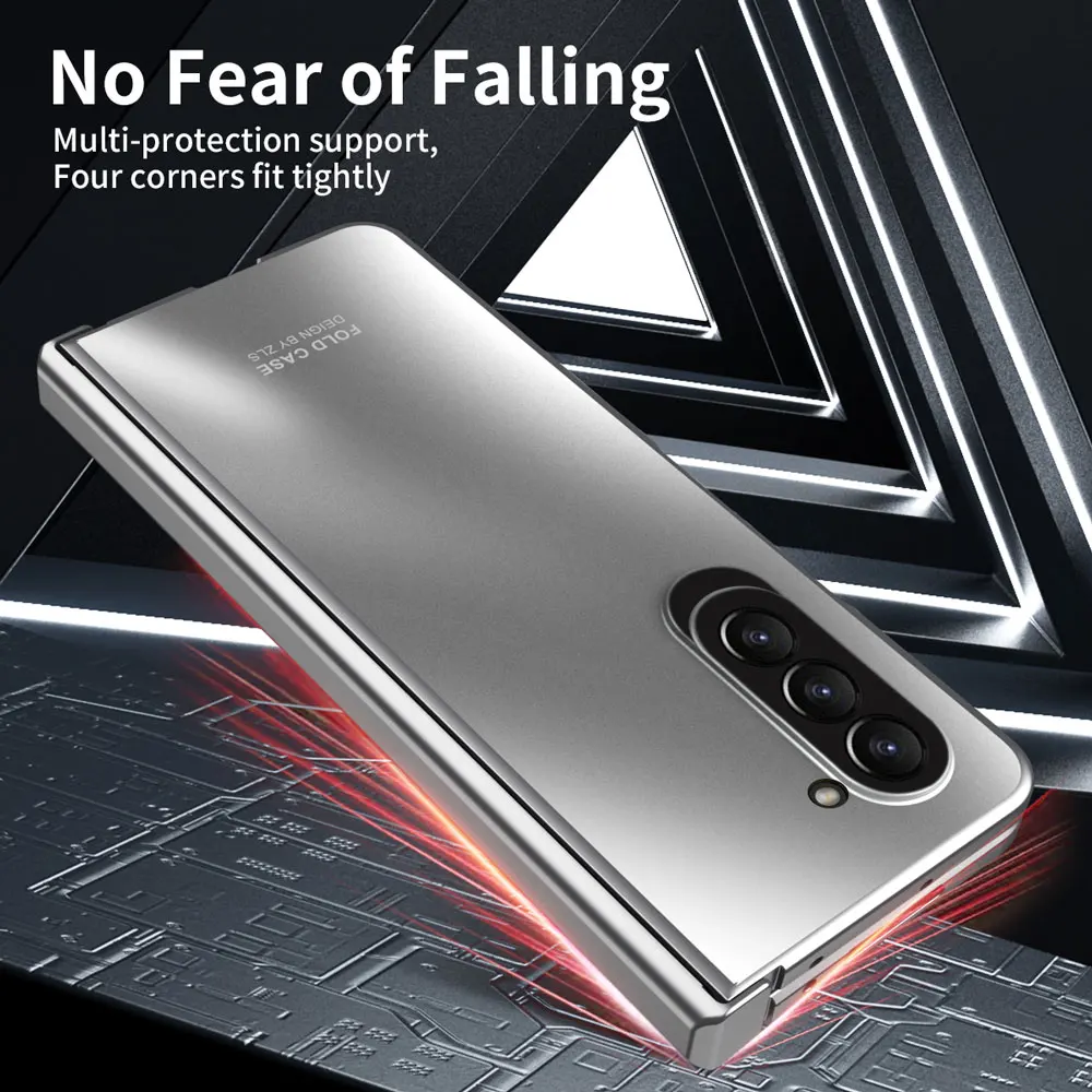 Fashion Electroplated Shell Film Integrated Phone Case For Samsung Galaxy Z Fold 5 Hinge Folding Shock-proof Protective Cover