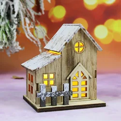 LED Light Wooden Christmas Cabin - Festive Home Decorations and DIY Tree Ornaments (B)