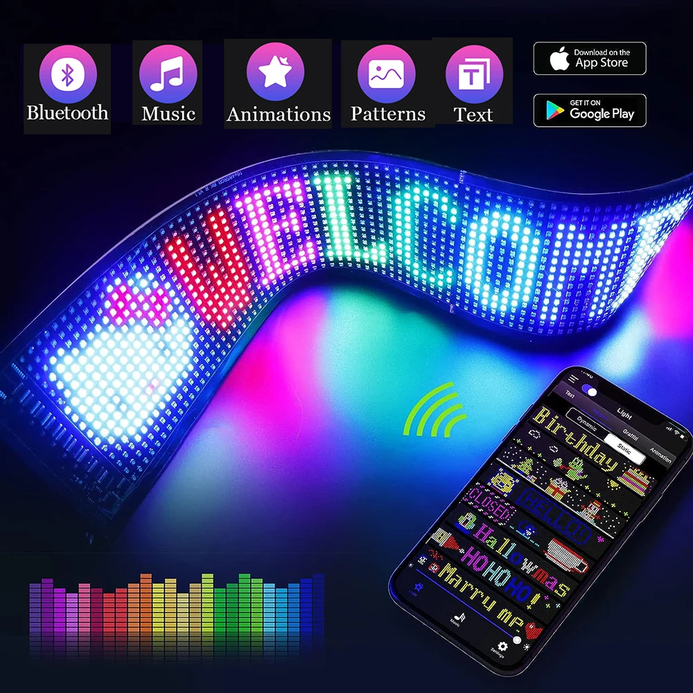 LED Matrix Panel Rolling Advertising LED Signage USB 5V Bluetooth App Controlled Sign Light Programmable Car Sign