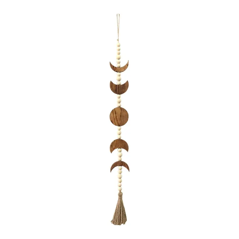 Hölzerner Stern-Mondphasen-Wandbehang, Böhmische Heimdekoration, Holzperlen-Mondphasen-Wandfransen, Wanddekoration für Zuhause – Detail 6