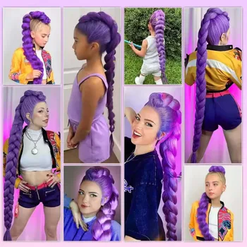 Extension per Capelli Sintetici Viola, Capelli Colorati per Trecce, Coda di Cavallo Intrecciata Lunga e Liscia, Accessori per Capelli da Donna