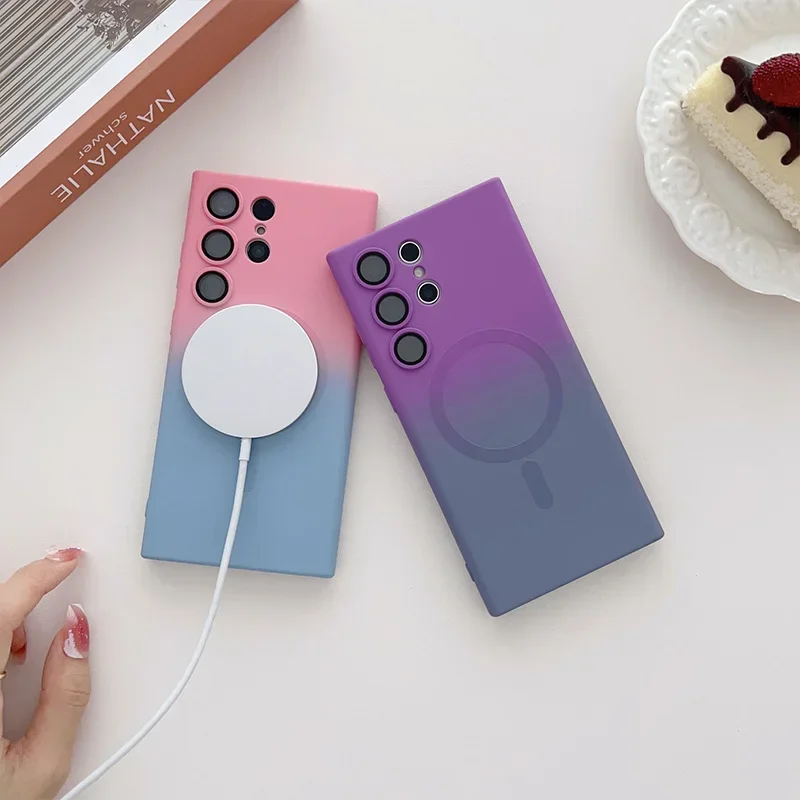 Gradient Color Silicone Shockproof Phone Case with Lens Film