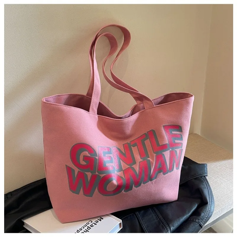 New Textured Casual Handheld Shoulder Bag Thailand Gentlewoman Letter Printed Canvas Bag for Women Shoulder Bags