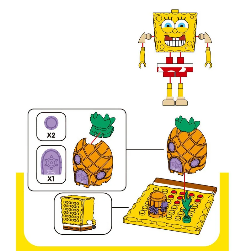 SpongeBob SquarePants Building blocks Lego Compatible Pie Big Star Crab Boss Pineapple House Model Character Children's Gift Toy