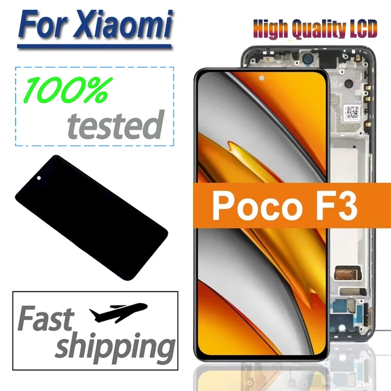 voor Xiaomi Poco F3 LCD-display, voor Xiaomi Poco F3 M2012K11AG LCD-scherm, touchscreen, digitale assembly, vervanging met reparatieset (6,67 inch, zwart met frame