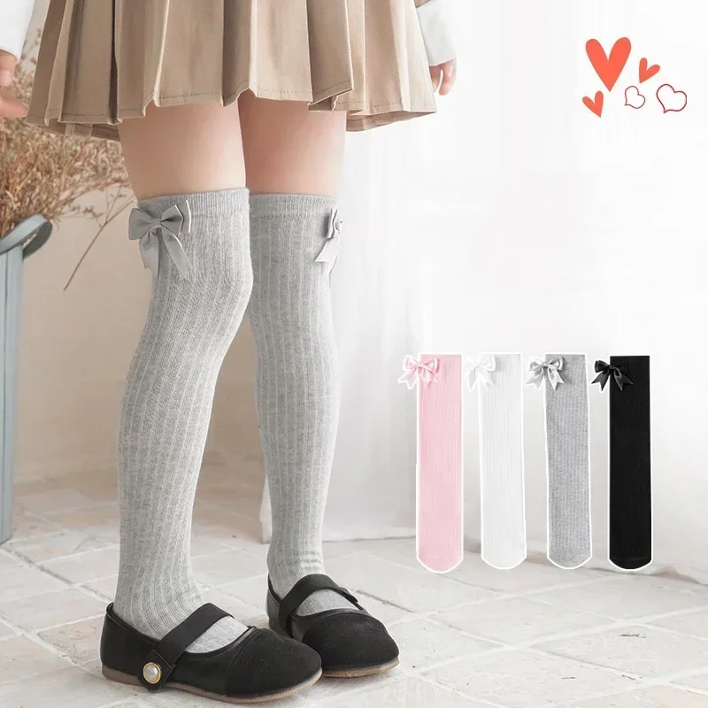 Korean Soft Knee High Sock for Kids Girl Sweet Fashion Bow Leggings Stocking Sock Cotton Spring Autumn Children School Sock