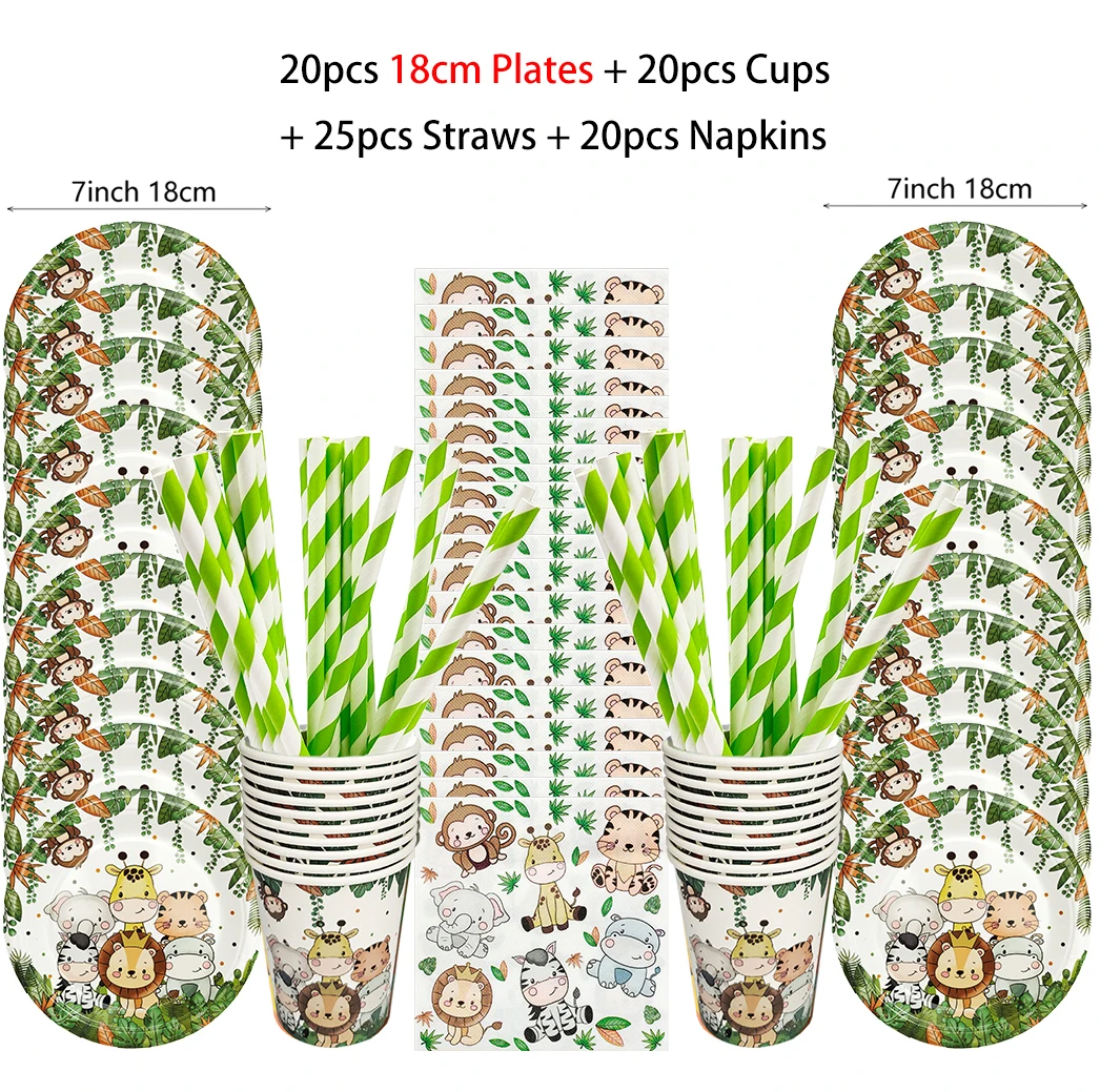 85/50pcs Dschungel tiere Geburtstags feier Einweg geschirr Set Dschungel Safari Thema Party liefert wilde Papp teller Tassen – Detail 1