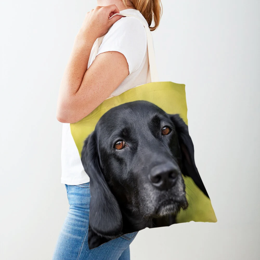 

Casual Black Labrador Dog Women Lady Shopper Bag Cute Pet Animal Canvas Shopping Bags Double Sided Shoulder Travel Tote Handbag